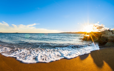 Fototapeta premium Sunset along the mediterranean sea, Saint Raphael, France