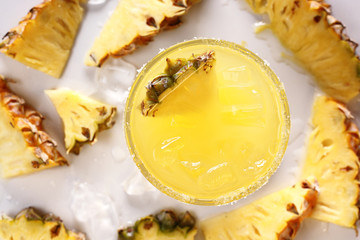 Fresh pineapple juice in the glass.