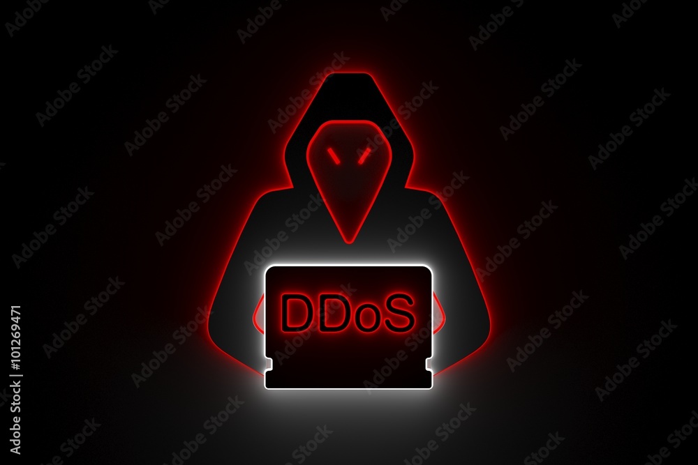 Poster ddos hacker presented in the form of neon