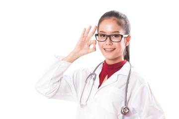 female doctor showing OK sign.