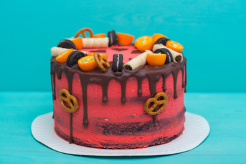 Homemade cake decorated with hearts