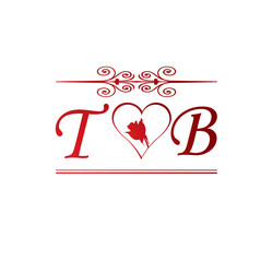 TB love initial with red heart and rose