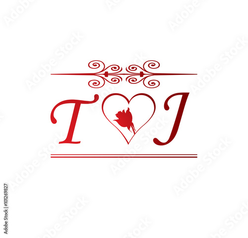 Quot Tj Love Initial With Red Heart And Rose Quot Stock Image And
