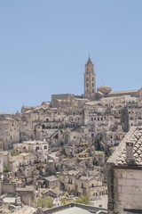 View of the city of Matera in Italy and the typical stones or Sa