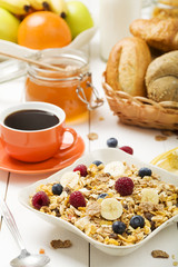 Light, delicious breakfast with cereal and fruit.