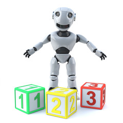3d Robot teaches math with some counting blocks