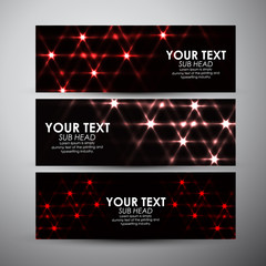 Vector banners set with abstract red shining background. 
