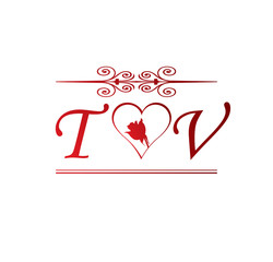 Vb Love Initial With Red Heart And Rose Buy This Stock Vector