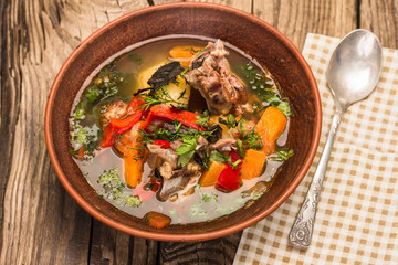 shurpa - oriental soup with vegetables and lamb
