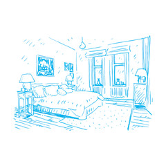 Sketch of bedroom design. Vector file