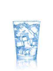 Glass of water with ice cubes isolated on white background