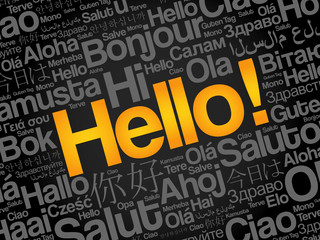 Word HELLO in different languages, presentation background