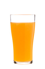 Glass of orange juice on white background