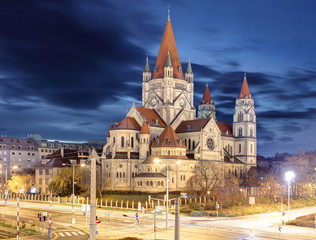 Obraz premium heiliger franz von assisi church and Danube river in Vienna, Aus