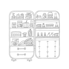 Doodle refrigerator with food drawn by hand. 