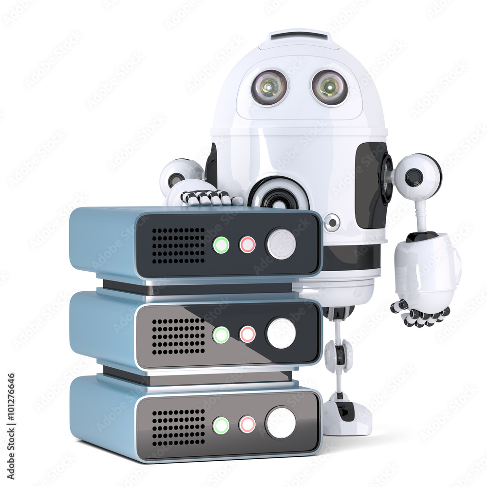 Aufkleber 3d robot with server rack. isolated. contains clipping path