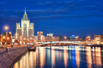 Fototapeta na wymiar Moscow's historical skyscraper Kotelnicheskaya on Moskva river, Russia