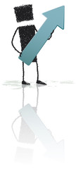 Obraz premium Up arrow. A stick figure holding an arrow pointing up