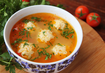 Delicious soup with meatballs