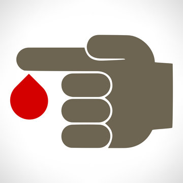 Blood donation. Silhouette of hand giving blood drop.