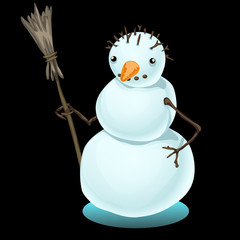 Simple sad snowman on a black background