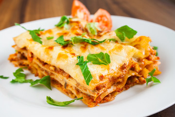 Delicious lasagna with bolognese sauce