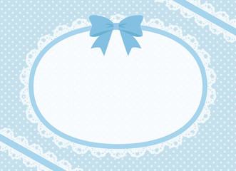 姫系円レースとリボン　横方向コピースペース　水色ドット柄