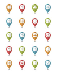 Icons set 20 emotional and kids smiles in pointer