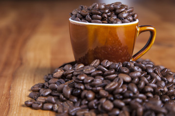coffee beans in the cup, close up 