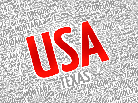 USA cities word cloud concept background