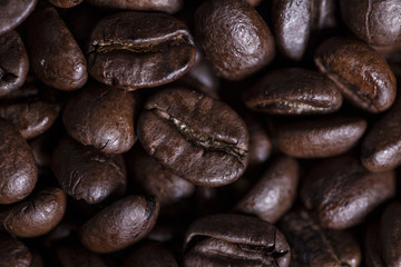 coffee beans view from above, close up 