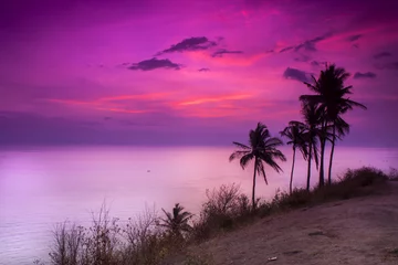 Peel and stick wall murals purple Beautiful sunset in Lombok