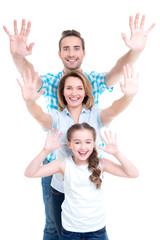 Fototapeta na wymiar family with children raised hands up