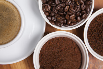 view from above on the different types of coffee