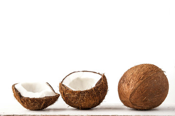 Coconuts  on the white table  horizontal