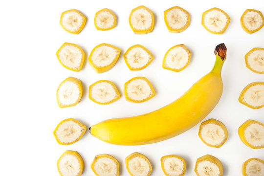 Banana with banana slices on the white background