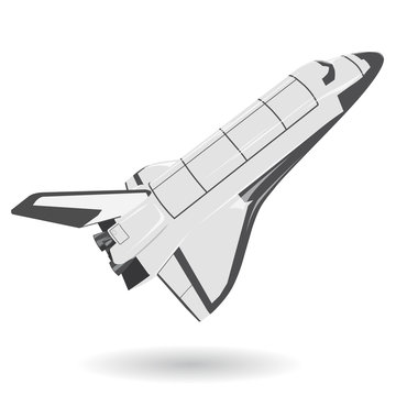 Black and white space shuttle on white. Nice american flighting spaceship  - flatten isolated illustration master vector