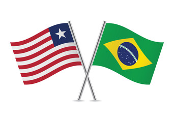 Liberian and Brazilian flags. Vector illustration.