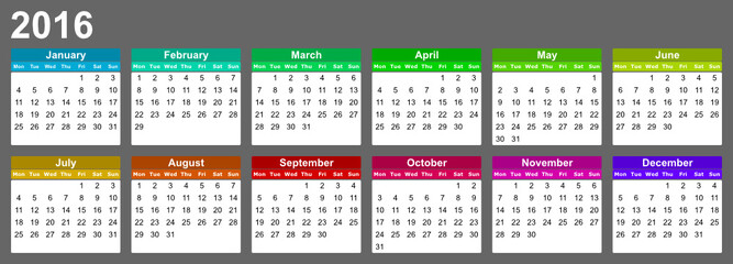 simple editable vector calendar 2016