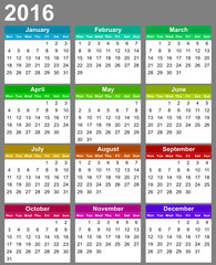 simple editable vector calendar 2016