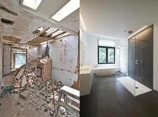Foto op Aluminium Renovation of a bathroom Before and after © pbombaert