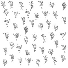 hand drawing cartoon happy kids running marathon