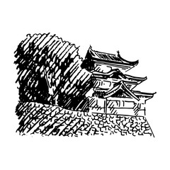 okyo Imperial Palace. Fujimi-yagura, guard building within the inner grounds of the Imperial Palace. Vector quick sketch.
