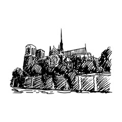 Notre-Dame de Paris. Vector quick sketch