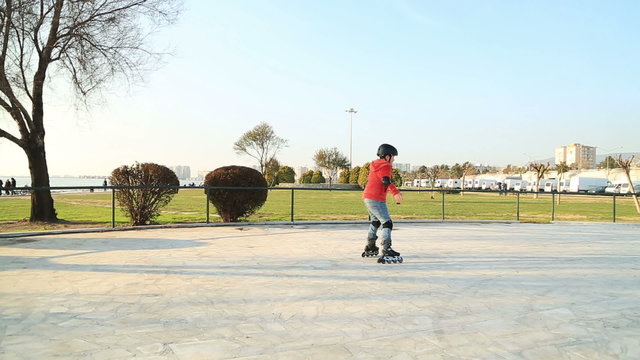 Roller skating for the first time,  practise in park