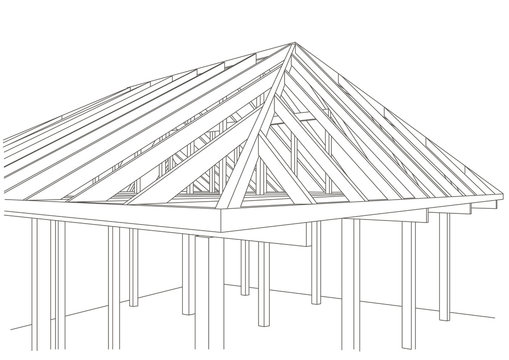 Linear architectural sketch wood frame house