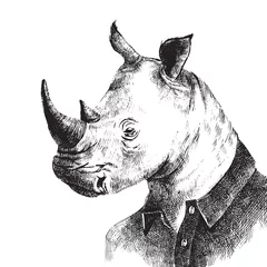Tuinposter Hand drawn dressed up rhino in hipster style © Marina Gorskaya