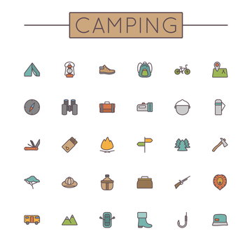 Vector Colored Camping Line Icons