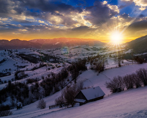 rural area in mountains at sunset