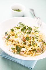 Pasta with parsley and crab meat